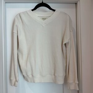 Madewell Cream V-Neck Waffle Knit Sweater